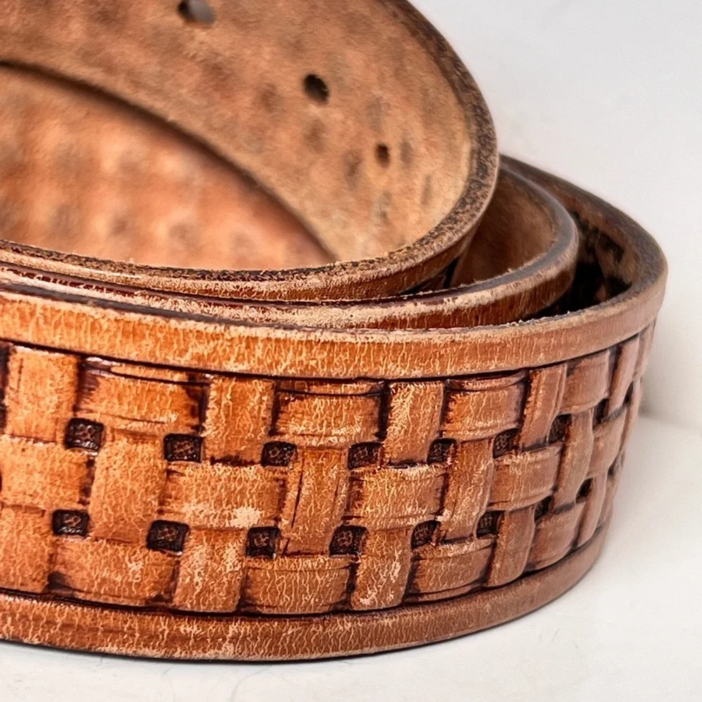 Vintage Rockmount Ranchwear Brown Saddle Leather Woven Western Belt